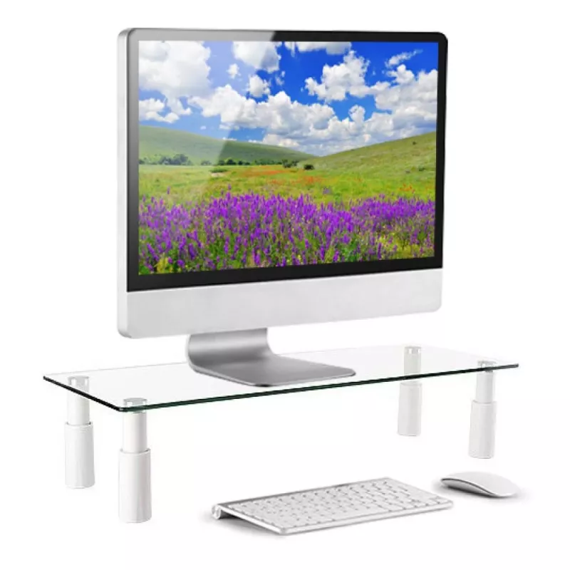 Techly Glasständer für Monitor / Laptop, freistehend, 20 kg, 33 cm (13 Zoll), 81,3 cm (32 Zoll), Höhenverstellung, Transparent