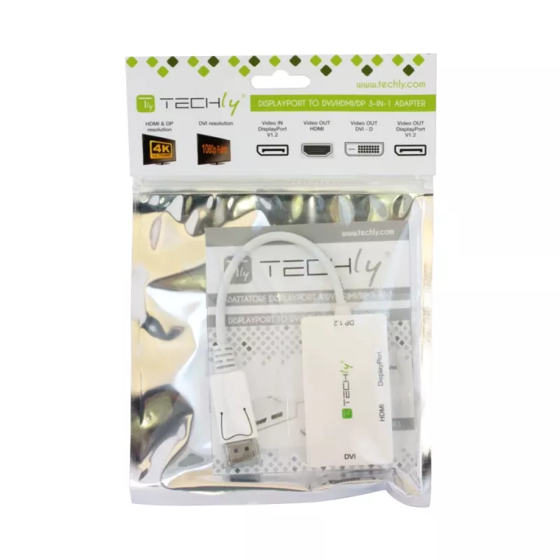 Techly IADAP DP-COMBOF3 Videokabel-Adapter DisplayPort DisplayPort + DVI + HDMI Weiß