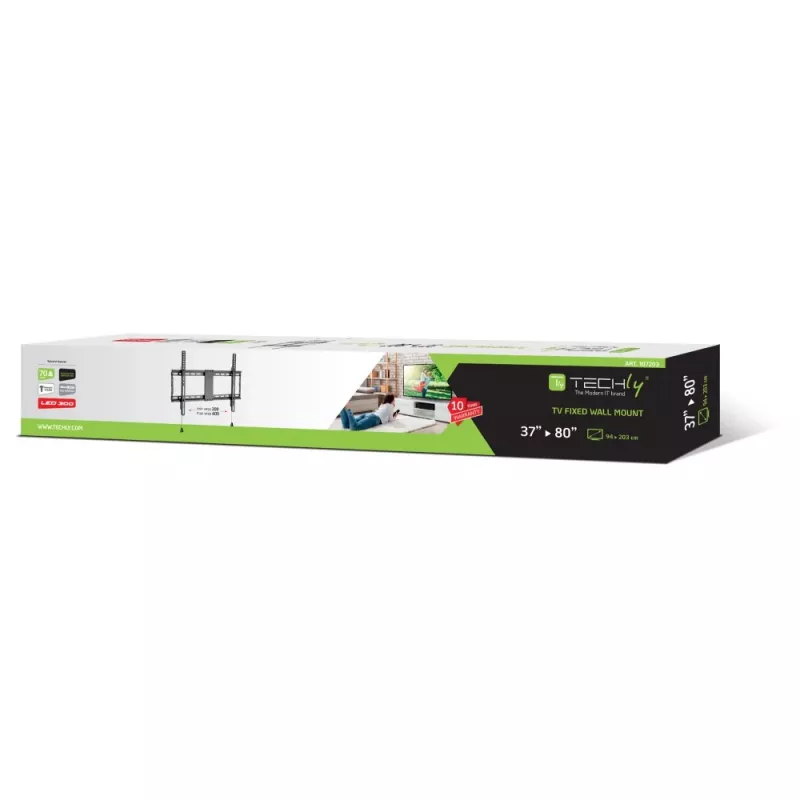 Techly Feste Wandhalterung für LED-TV LCD 37-80 Zoll, 94 cm (37 Zoll), 2,03 m (80 Zoll), 70 kg, 200 x 200 mm, 600 x 400 mm, Schwarz
