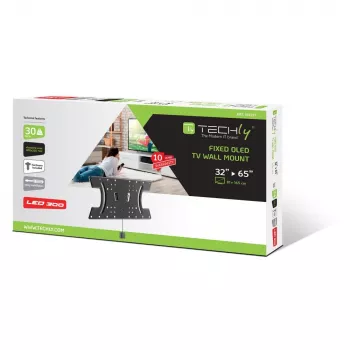 Techly schlank Wandhalterung für OLED-TV 32-65 Zoll Schwarz, 81,3 cm (32 Zoll), 165,1 cm (65 Zoll), 30 kg, 100 x 100 mm, 400 x 200 mm, Schwarz