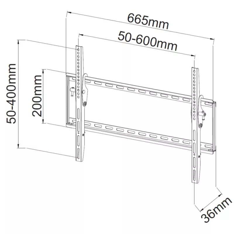 Techly Feste Wandhalterung LED TV LCD 40-65 Zoll, 165,1 cm (65 Zoll), 200 x 200 mm, 600 x 400 mm, -12 – 0°, Metall, Schwarz