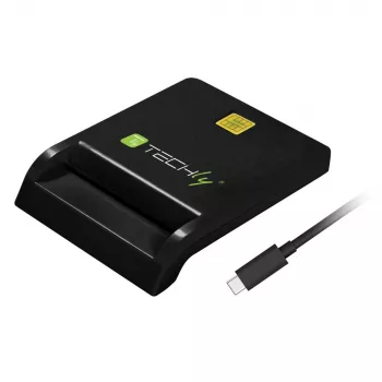 Techly Kompakter Smartcard-Leser/Schreiber USB-C™ Weiß, USB 2.0, 1,5 m, Schwarz, 102 g