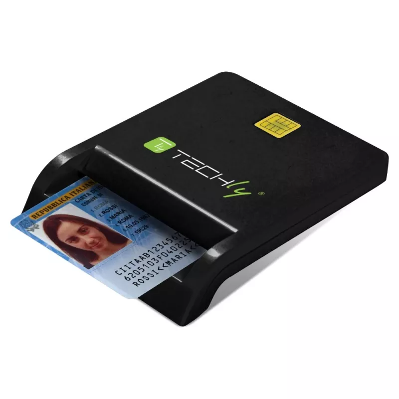 Techly Kompakter Smartcard-Leser/Schreiber USB-C™ Weiß, USB 2.0, 1,5 m, Schwarz, 102 g