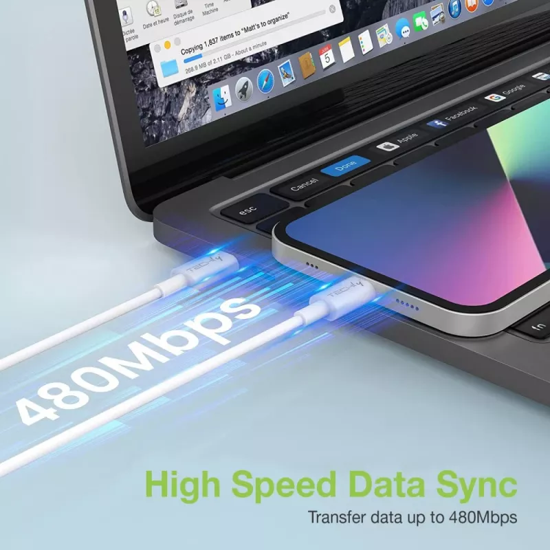 Techly Lade- und Synchronisationskabel USB-C auf Lightning 1 m Weiß