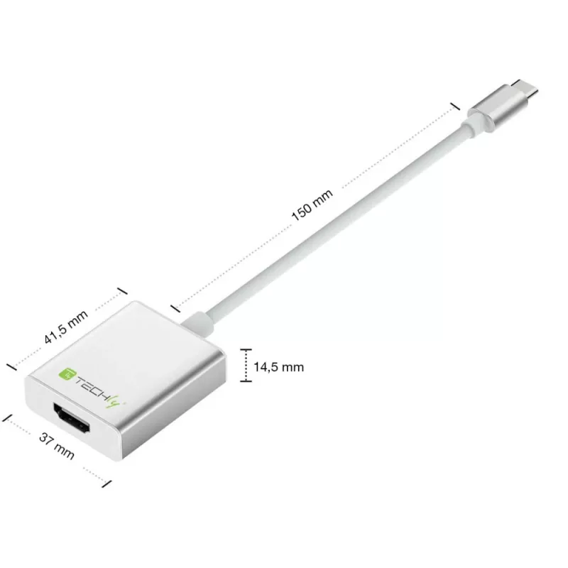 Techly Konverterkabel Adapter USB 3.1 Typ C auf HDMI 1.4, 3.2 Gen 2 (3.1 Gen 2), USB Typ-C, HDMI-Ausgang