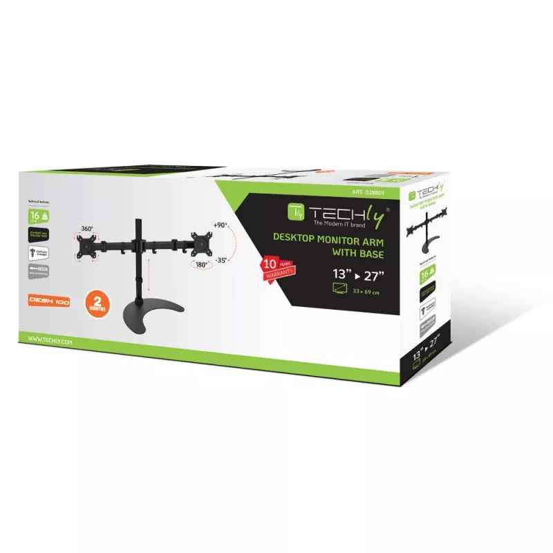 Techly Tischständer für 2 Monitore 13-27 Zoll mit Sockel h.400m ICA-LCD 3410 68,6 cm (27 Zoll) Schwarz