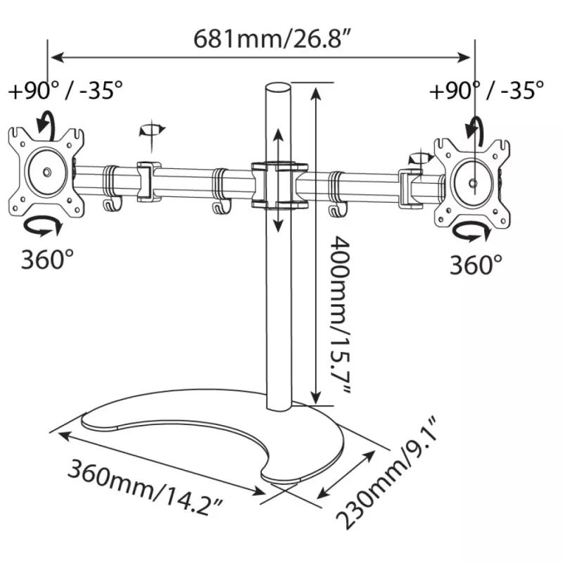 Techly Tischständer für 2 Monitore 13-27 Zoll mit Sockel h.400m ICA-LCD 3410 68,6 cm (27 Zoll) Schwarz