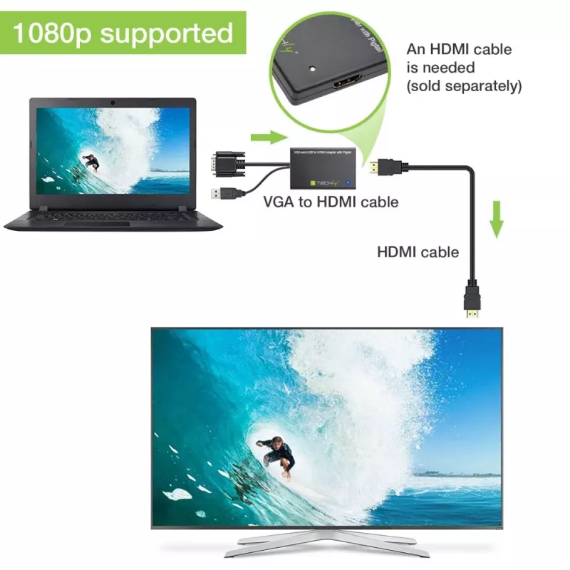 Techly Kabelkonverter SVGA und Audio auf HDMI IDATA HDMI-VGA3