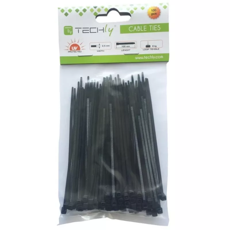 Techly Kabelbinder Nylon Patch 100X2,5 mm 100 Stück Schwarz ISWT-10025-BK