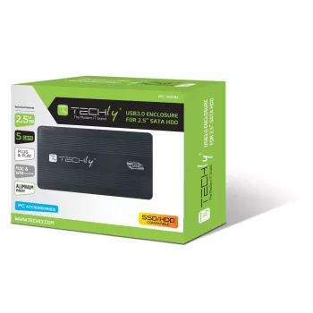 Techly Externes Gehäuse USB 3.0 2,5″ SATA I-CASE SU3-25B, 2,5 Zoll, Serial ATA, 5 Gbit/s, Schwarz