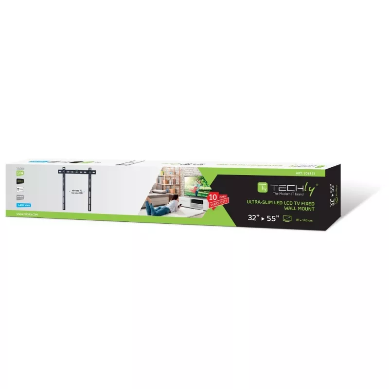 Techly Wandhalterung UltraSlim für LED TV LCD 23-55 Zoll Schwarz ICA-PLB 140M