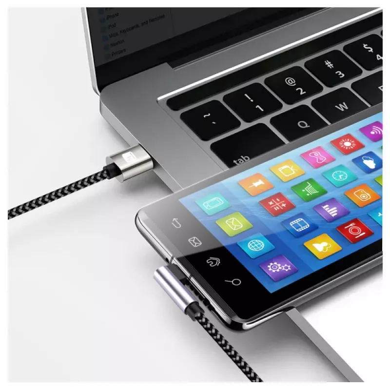 Techly Kabel USB-C Stecker 2.0 / USB-C Stecker abgewinkelt 3A 1 m Aluminium