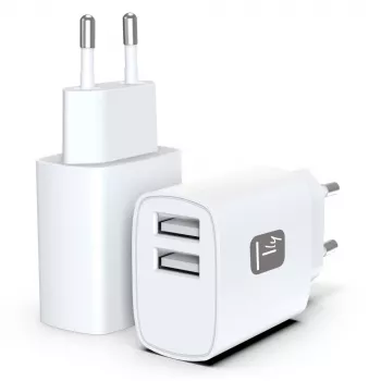 Techly IPW-USB-12W2A Mobilgerät-Ladegerät Kopfhörer, Tragbarer Lautsprecher, Powerbank, Smartphone, Tablet Weiß AC Innenbereich