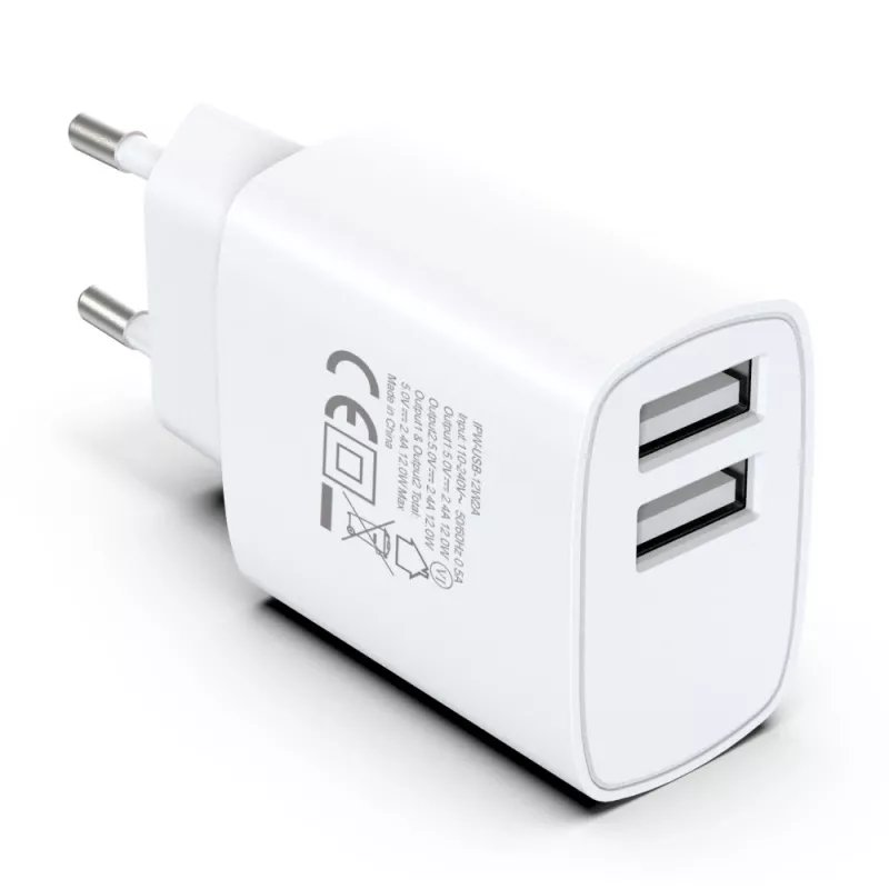 Techly IPW-USB-12W2A Mobilgerät-Ladegerät Kopfhörer, Tragbarer Lautsprecher, Powerbank, Smartphone, Tablet Weiß AC Innenbereich