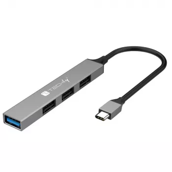 Techly IUSB32-HUB4C-3U2SLS Laptop-Dockingstation/Port-Replikator Kabelgebunden USB 3.2 Gen 1 (3.1 Gen 1) Typ-C Grau
