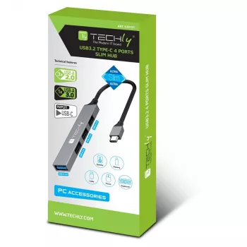 Techly IUSB32-HUB4C-3U2SLS Laptop-Dockingstation/Port-Replikator Kabelgebunden USB 3.2 Gen 1 (3.1 Gen 1) Typ-C Grau