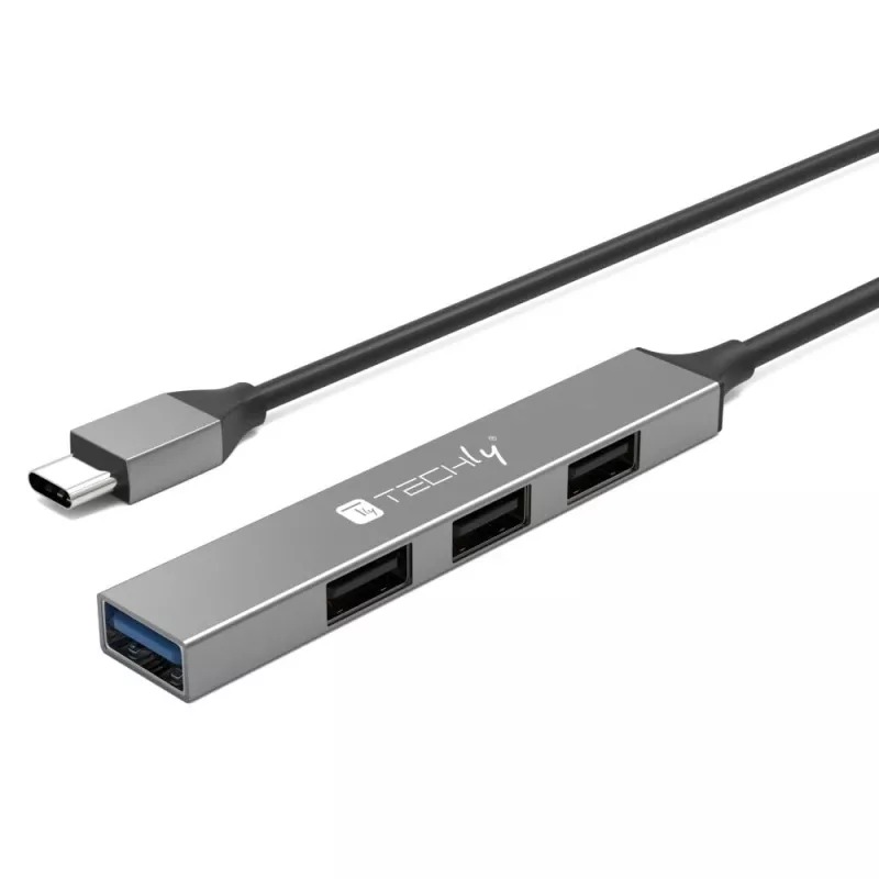 Techly IUSB32-HUB4C-3U2SLS Laptop-Dockingstation/Port-Replikator Kabelgebunden USB 3.2 Gen 1 (3.1 Gen 1) Typ-C Grau