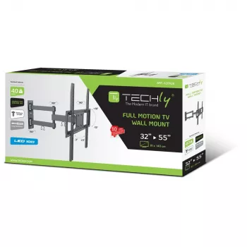 Techly 32-55 Zoll Full-Motion LED-LCD-TV-Wandhalterung, 400 x 400 mm, -15 - 10°, 10 - 90°, 180°, Stahl, Schwarz