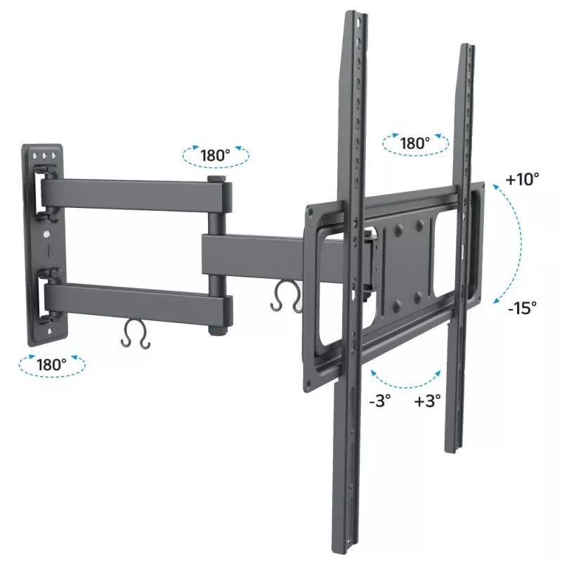 Techly 32-55 Zoll Full-Motion LED-LCD-TV-Wandhalterung, 400 x 400 mm, -15 - 10°, 10 - 90°, 180°, Stahl, Schwarz