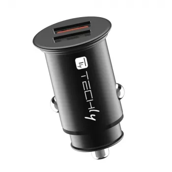 Techly Mini Auto-Ladegerät 2 Ports USB-A Quick Charge 3.0 36W in Schwarz Metall