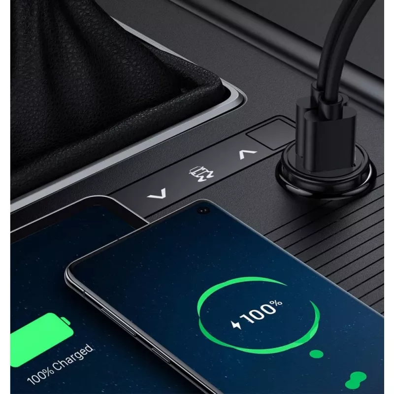 Techly Mini Auto-Ladegerät 2 Ports USB-A Quick Charge 3.0 36W in Schwarz Metall