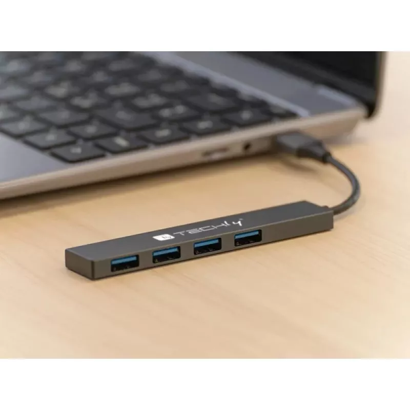 Techly IUSB32-HUB4A-4U3SL Laptop-Dockingstation/Port-Replikator Kabelgebunden USB 3.2 Gen 1 (3.1 Gen 1) Typ-A Grau