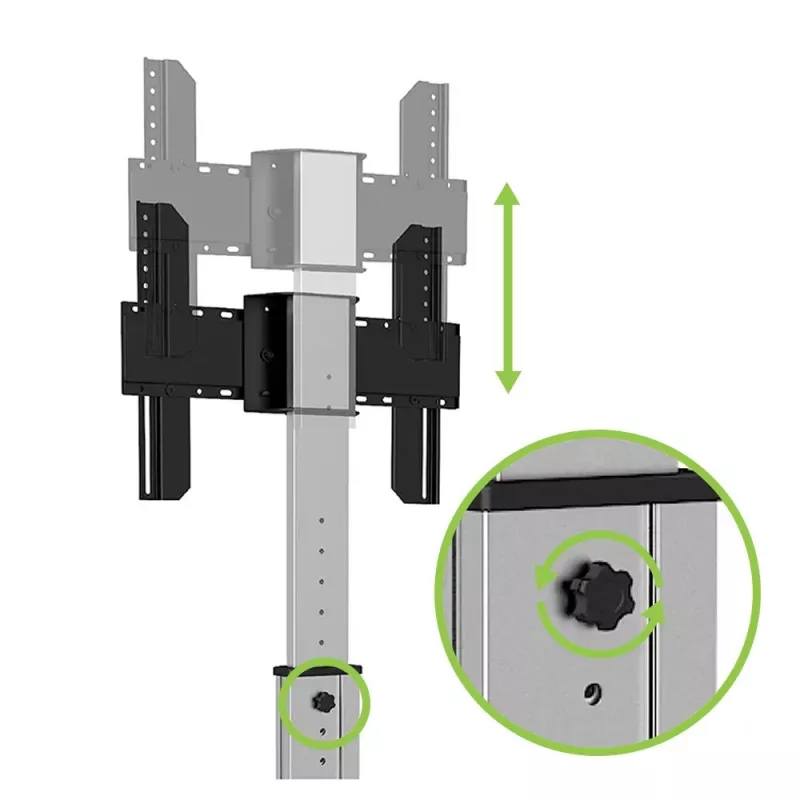 Techly Bodenständer für Fernseher von 32 Zoll bis 65 Zoll, 165,1 cm (65 Zoll), 400 x 200 mm, 600 x 400 mm, 90°, Aluminium, Schwarz, Silber