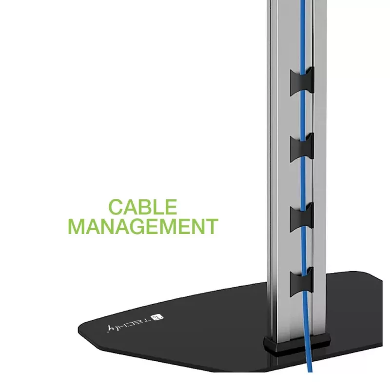 Techly Bodenständer für Fernseher von 32 Zoll bis 65 Zoll, 165,1 cm (65 Zoll), 400 x 200 mm, 600 x 400 mm, 90°, Aluminium, Schwarz, Silber