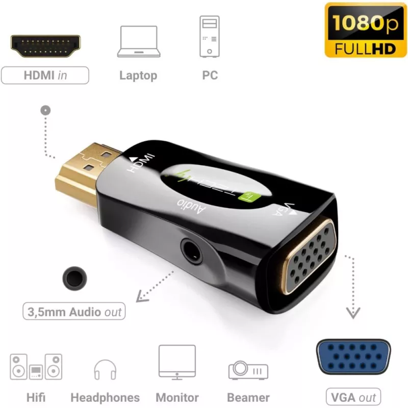 Techly IDATA HDMI-VGA2MABT2 Videosignalkonverter Passiver Videokonverter 1920 x 1080 Pixel