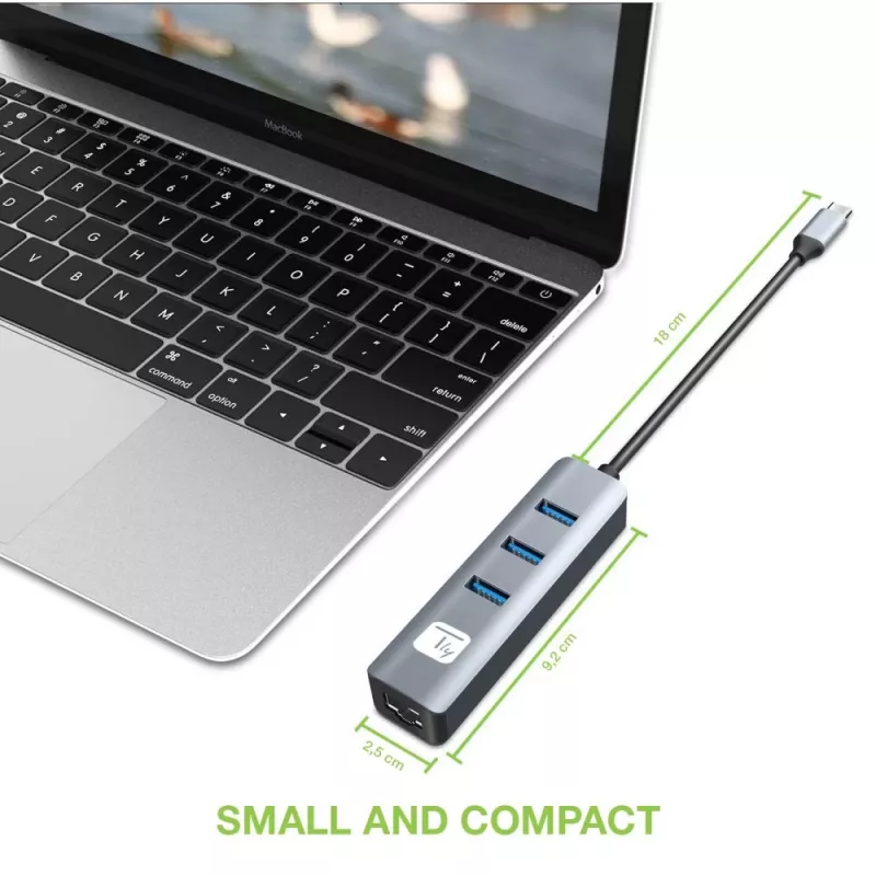 Techly IDATA USB-ETGIGA3CA Laptop-Dock/Port-Replikator kabelgebunden USB 3.2 Gen 1 (3.1 Gen 1) Typ-A + Typ-C Schwarz, Silber
