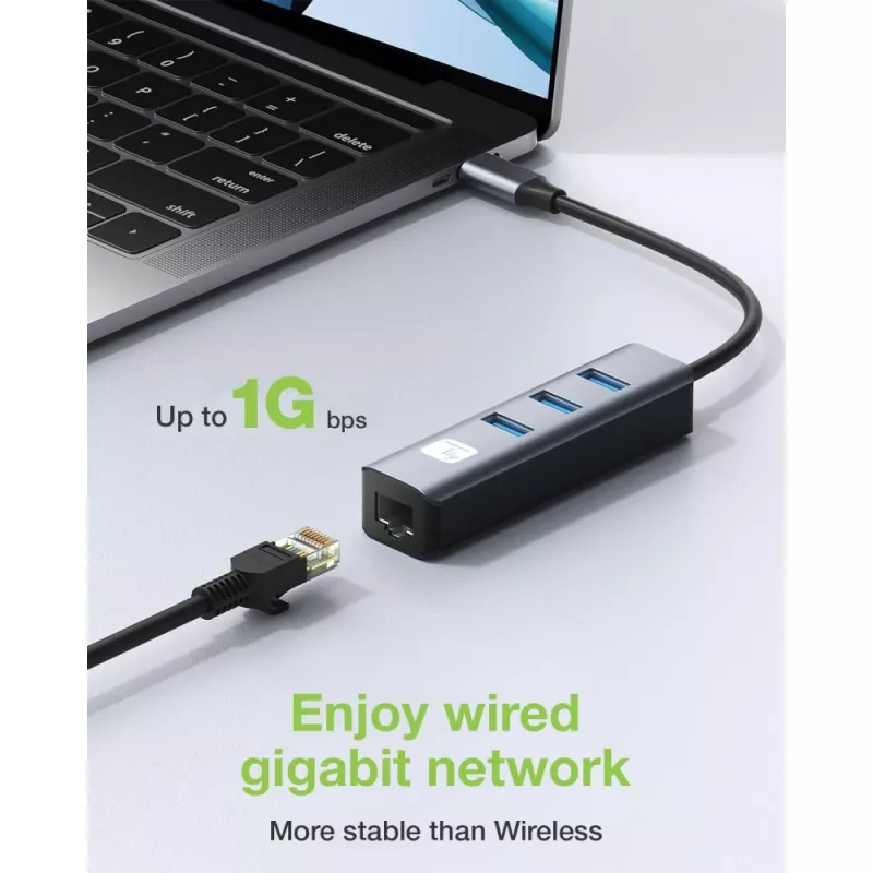 Techly IDATA USB-ETGIGA3CA Laptop-Dock/Port-Replikator kabelgebunden USB 3.2 Gen 1 (3.1 Gen 1) Typ-A + Typ-C Schwarz, Silber