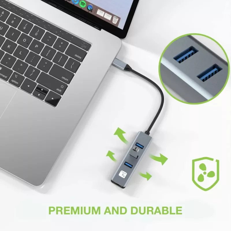 Techly IDATA USB-ETGIGA3CA Laptop-Dock/Port-Replikator kabelgebunden USB 3.2 Gen 1 (3.1 Gen 1) Typ-A + Typ-C Schwarz, Silber