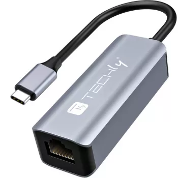 Techly IDATA USB-ETGIGA-CA Laptop-Dockingstation/Port-Replikator Kabelgebunden USB 3.2 Gen 1 (3.1 Gen 1) Typ-C Schwarz, Silber