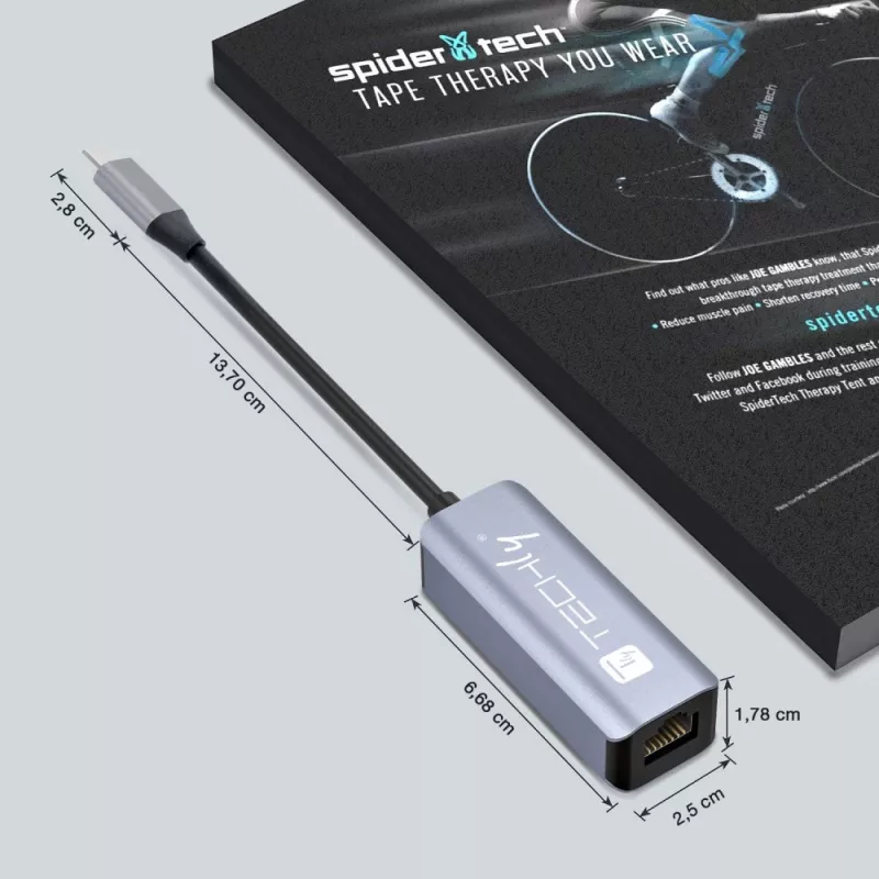 Techly IDATA USB-ETGIGA-CA Laptop-Dockingstation/Port-Replikator Kabelgebunden USB 3.2 Gen 1 (3.1 Gen 1) Typ-C Schwarz, Silber