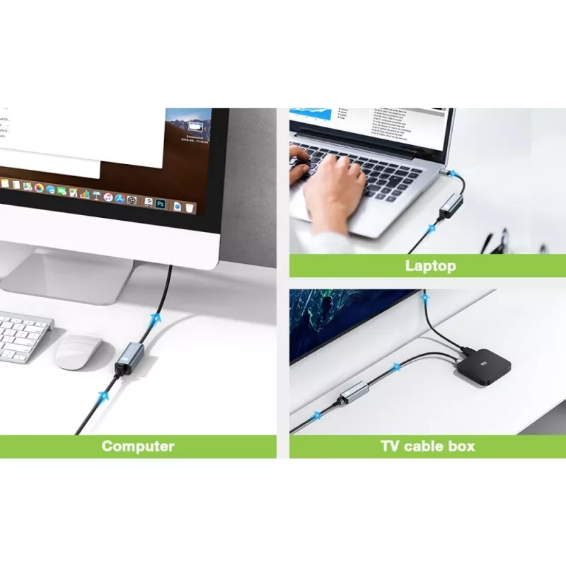 Techly IDATA USB-ETGIGA-CA Laptop-Dockingstation/Port-Replikator Kabelgebunden USB 3.2 Gen 1 (3.1 Gen 1) Typ-C Schwarz, Silber