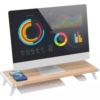 Techly ICA-MS 389 Monitorständer / Standfuß Schreibtisch Weiß, Holz