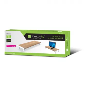 Techly ICA-MS 389 Monitorständer / Standfuß Schreibtisch Weiß, Holz