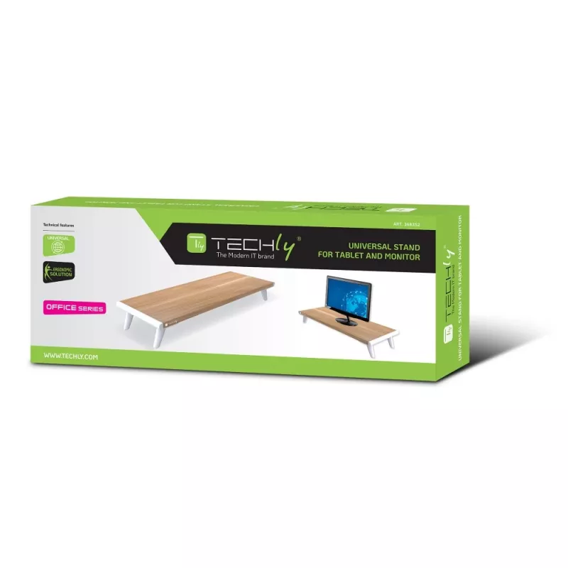 Techly ICA-MS 389 Monitorständer / Standfuß Schreibtisch Weiß, Holz