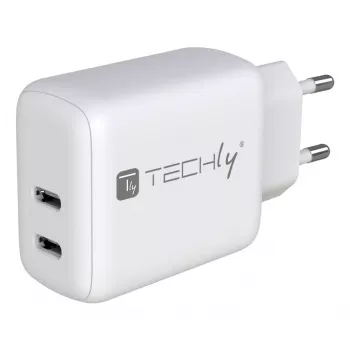 Techly IPW-USB-2C35W Ladegerät für mobile Geräte Laptop, Smartphone, Tablet Weiß AC Innenbereich Schnellladung