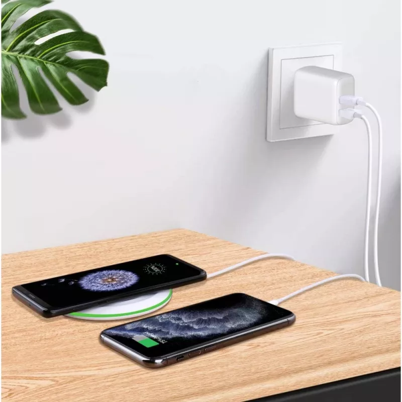 Techly IPW-USB-2C35W Ladegerät für mobile Geräte Laptop, Smartphone, Tablet Weiß AC Innenbereich Schnellladung