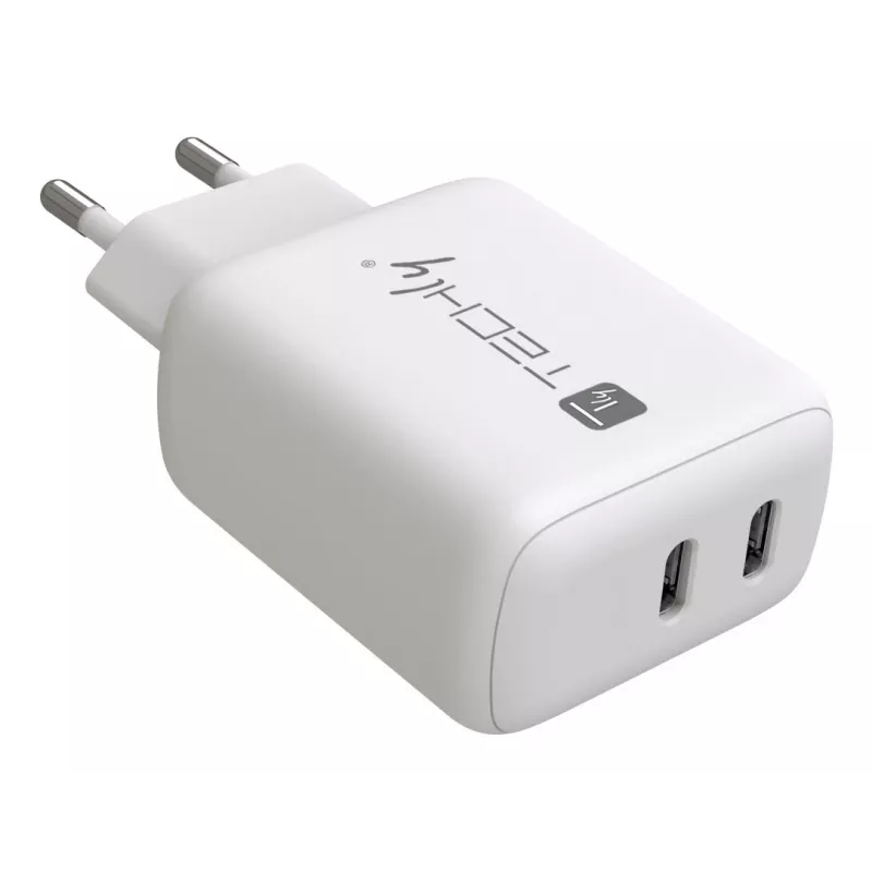 Techly IPW-USB-2C35W Ladegerät für mobile Geräte Laptop, Smartphone, Tablet Weiß AC Innenbereich Schnellladung
