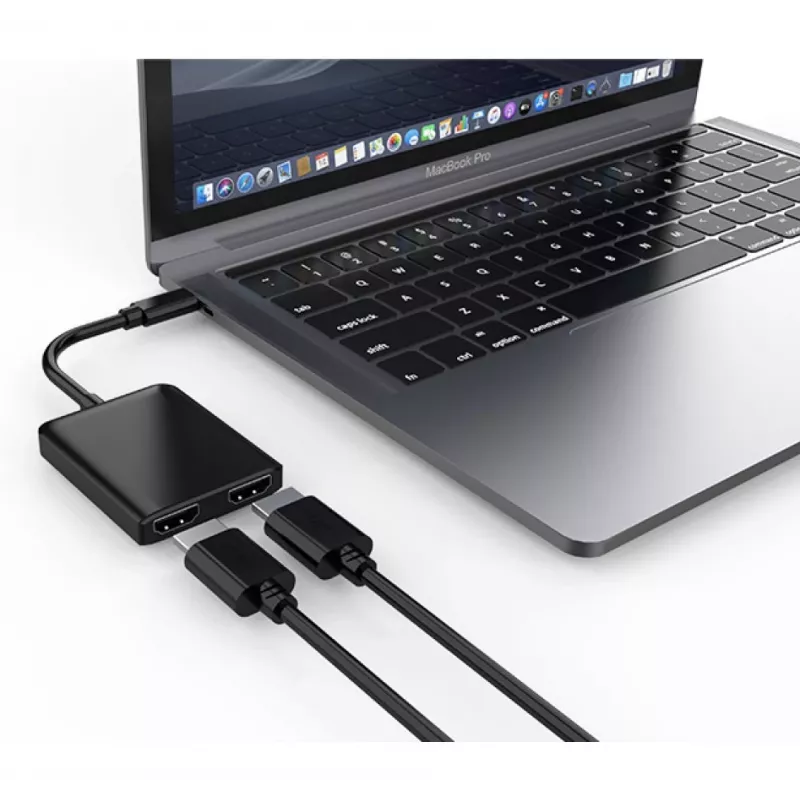 Techly IADAP USBC-HDMI2T4K Videokabel-Adapter 0,15 m USB Type-C 2 x HDMI Schwarz