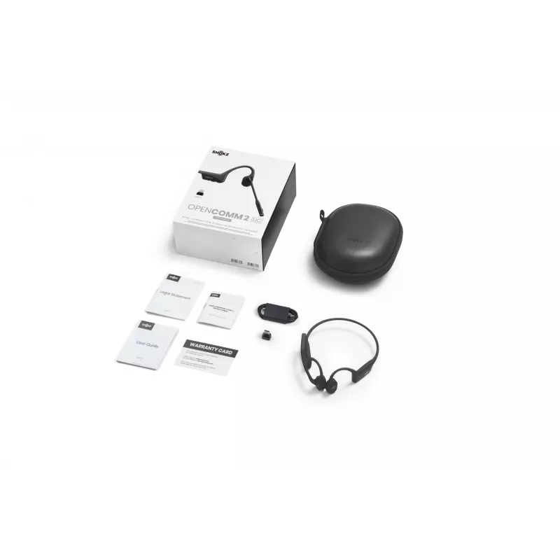 SHOKZ OpenComm2 UC 2025 Upgrade Kabelloses Bluetooth-Kopfhörer mit Knochenleitung für Videokonferenzen, USB-C-Ladeanschluss und USB-C-Adapter | 16 Std. Sprechzeit, 29 m Reichweite, 1 Std. Ladezeit | Inklusive geräuschunterdrückendem Boom-Mikrofon und Dongle, Schwarz