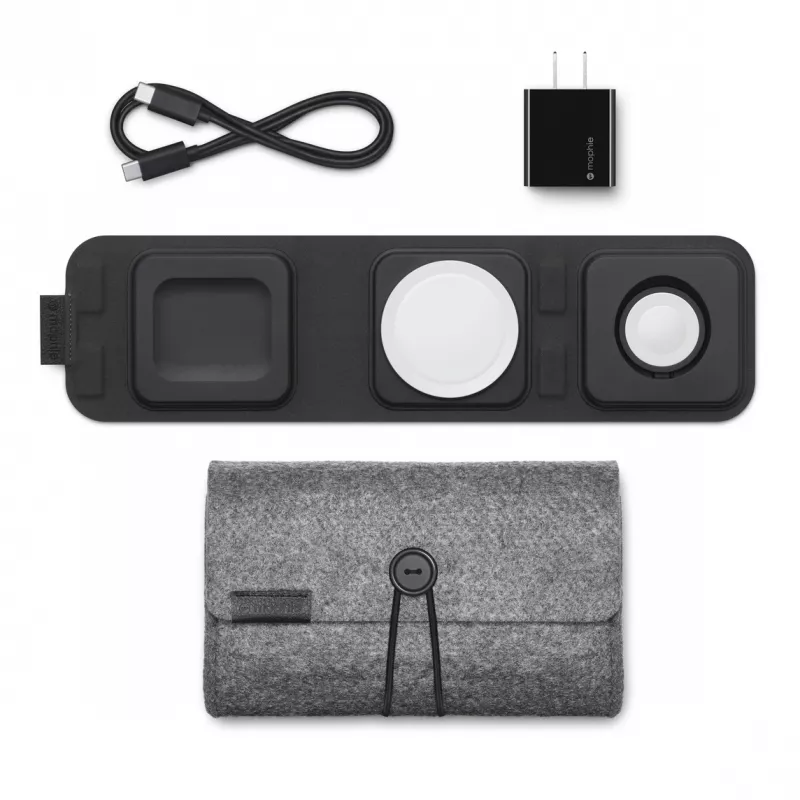 mophie 3-in-1 Reiseladegerät mit MagSafe (2023), Innenbereich, USB, Kabelloses Laden, Schwarz