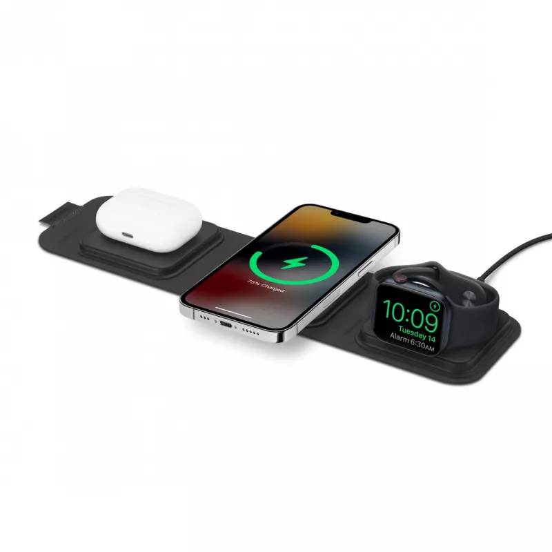 mophie 3-in-1 Reiseladegerät mit MagSafe (2023), Innenbereich, USB, Kabelloses Laden, Schwarz