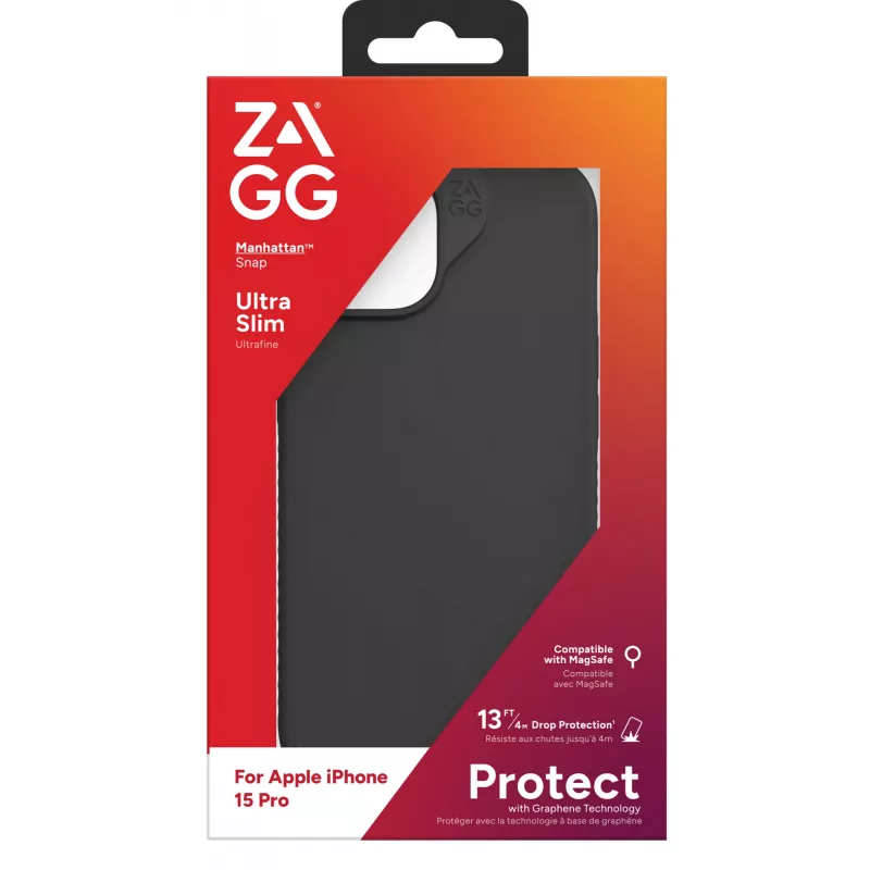ZAGG Cases Manhattan Snap Apple iPhone 15 Pro Schwarz EN/FR, Hülle, Apple, iPhone 15 Pro, 15,5 cm (6,1 inch), Schwarz