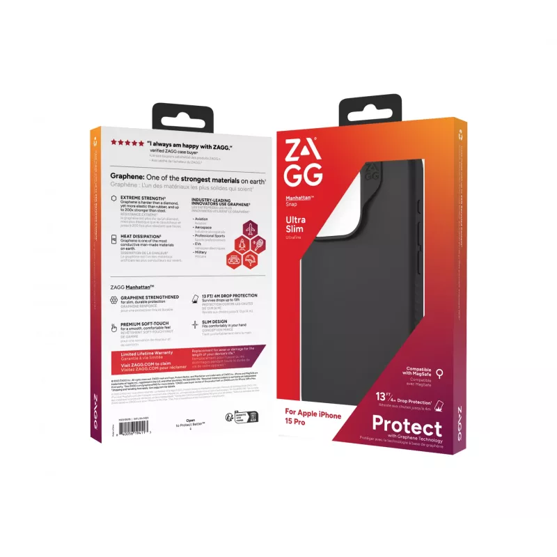 ZAGG Cases Manhattan Snap Apple iPhone 15 Pro Schwarz EN/FR, Hülle, Apple, iPhone 15 Pro, 15,5 cm (6,1 inch), Schwarz