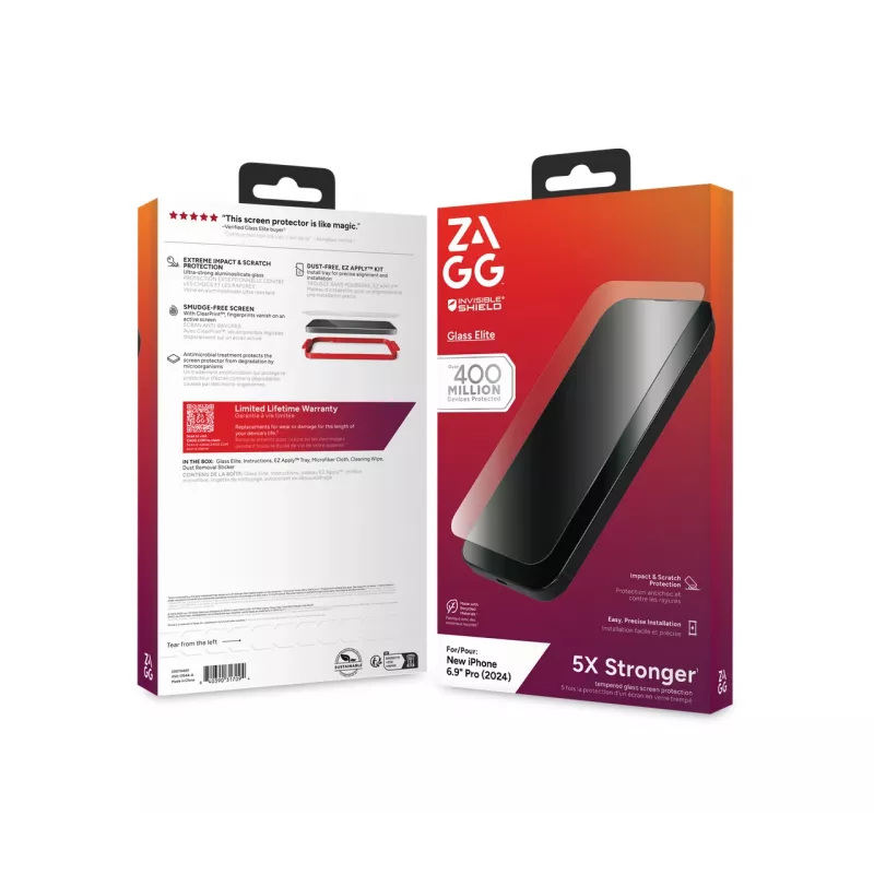 InvisibleShield Glass Elite Apple iPhone 16 Pro Max Bildschirmschutz, Apple, iPhone 16 Pro Max, Antibakteriell, Stoßfest, Kratzresistent, Bruchsicher, Transparent, 1 Stück