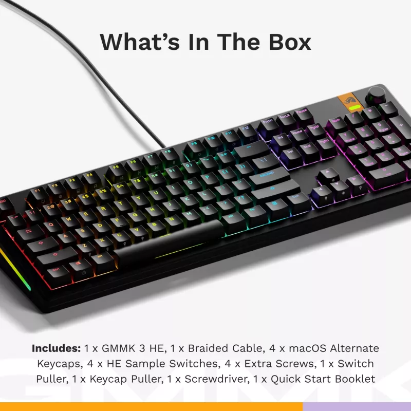 Glorious Gaming GMMK 3 HE 100% Prebuilt Wired Schwarz - US, Kabelgebunden, USB, Mechanisch, QWERTY, RGB LED, Schwarz