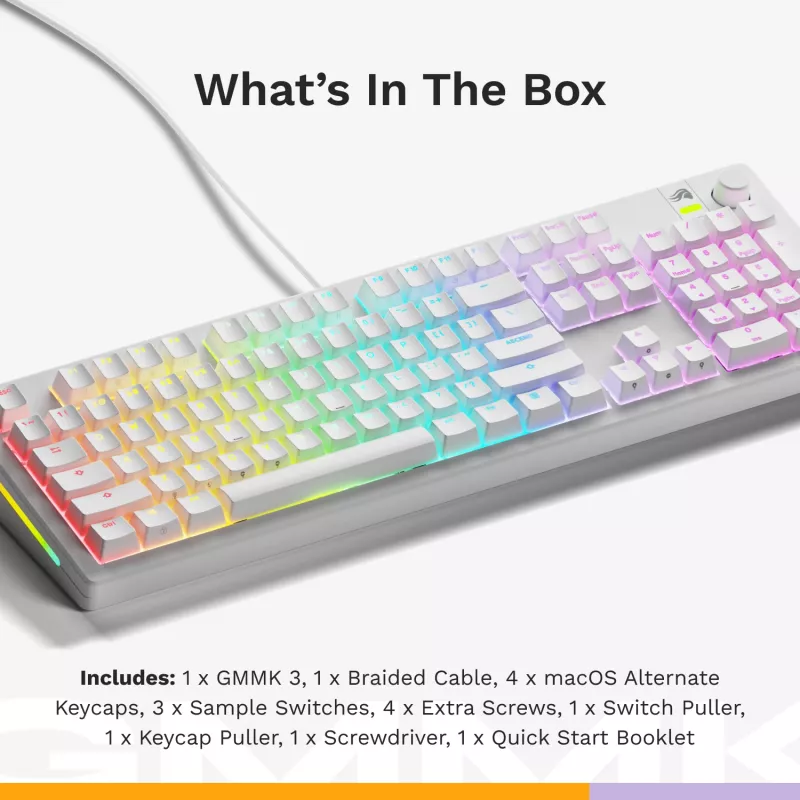 Glorious Gaming GMMK 3 100% Prebuilt Wired White - US, Verkabelt, USB, Mechanisch, QWERTY, RGB LED, Weiß
